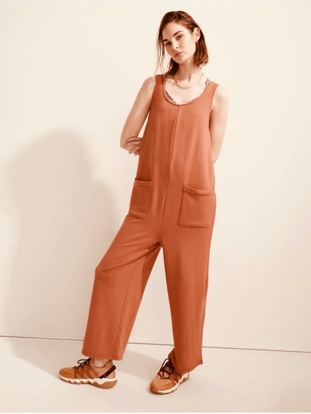Madewell Sleeveless Wide-Leg Jumpsuit in Rust